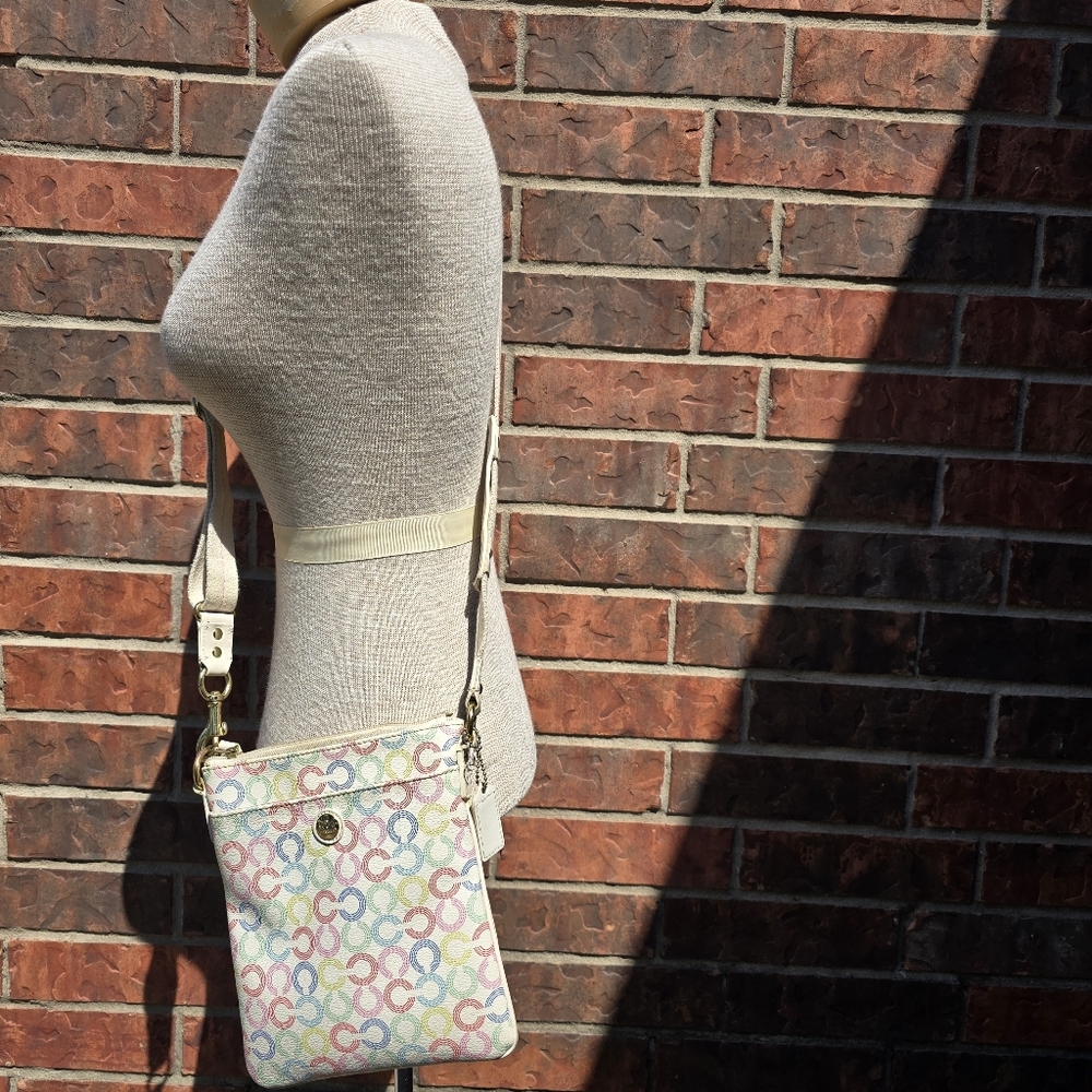 Coach Waverley Signature Crossbody Swingpack White Pink Blue Green 43625